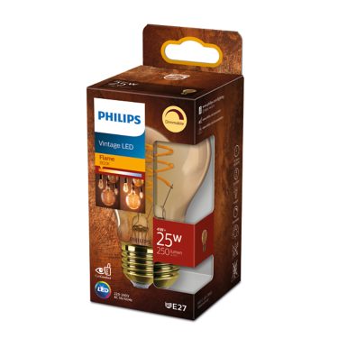 Philips Dimmable Amber A60 E27 LED Filament Bulb, 25W Equivalent