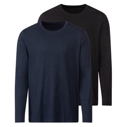 Livergy Men's Long‑Sleeve Shirt, 2‑Pack, Cotton, Dark Blue/Black