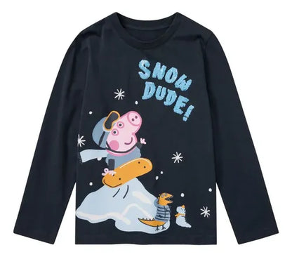 Peppa Pig Girls' Snow Dude Long Sleeve Cotton T-Shirt