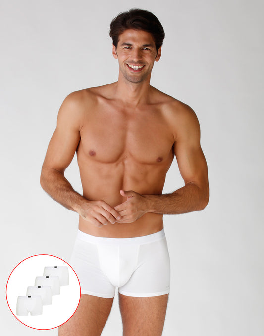 Premium White Cotton Stretch Boxer Briefs - 4-Pack for Ultimate Comfort