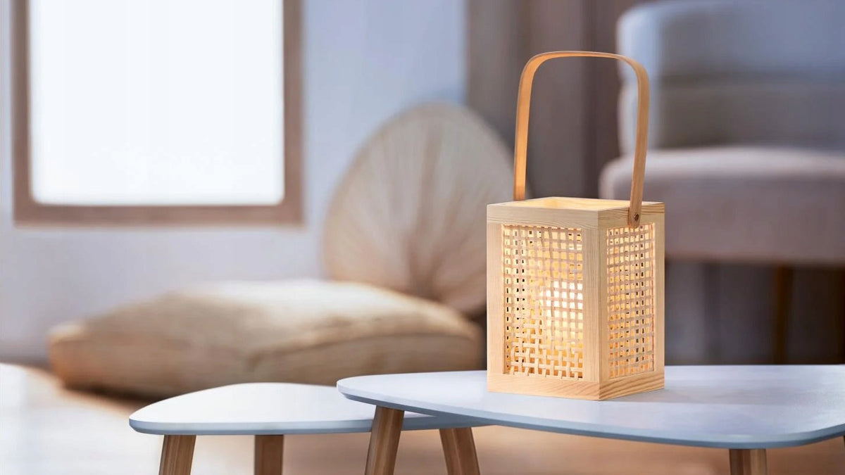 Livarno Home Wooden Bamboo Lantern Square 14 x 14 x 35 cm