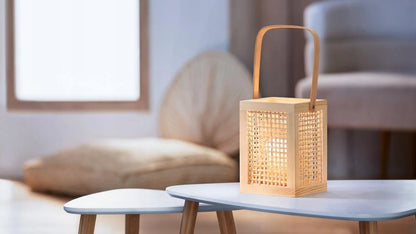 Livarno Home Wooden Bamboo Lantern Square 14 x 14 x 35 cm