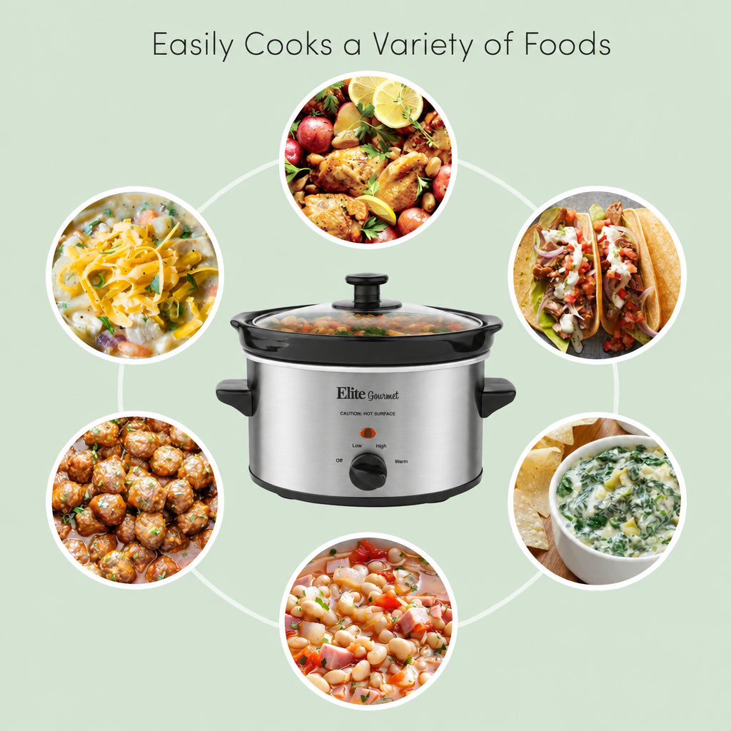 Elite Gourmet MST-275XR 1.9L Oval Slow Cooker 120W