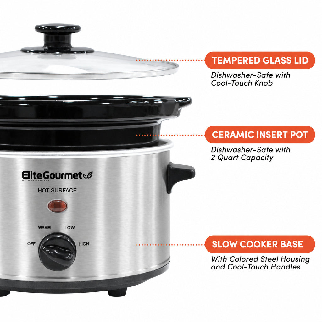Elite Gourmet MST-275XR 1.9L Oval Slow Cooker 120W