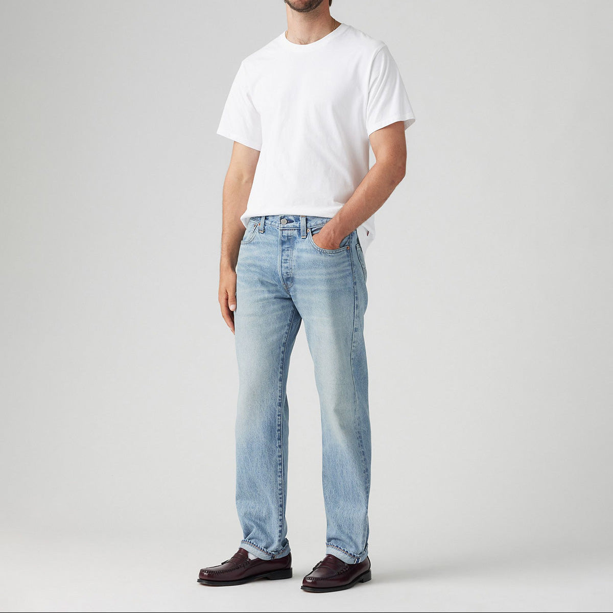 Levi's 501 Original Selvedge Denim Bleached Jeans for Men