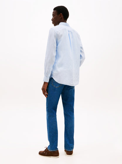 Men's Regular Fit Pure Linen Shirt - Breezy Blue Breathable Casual Style