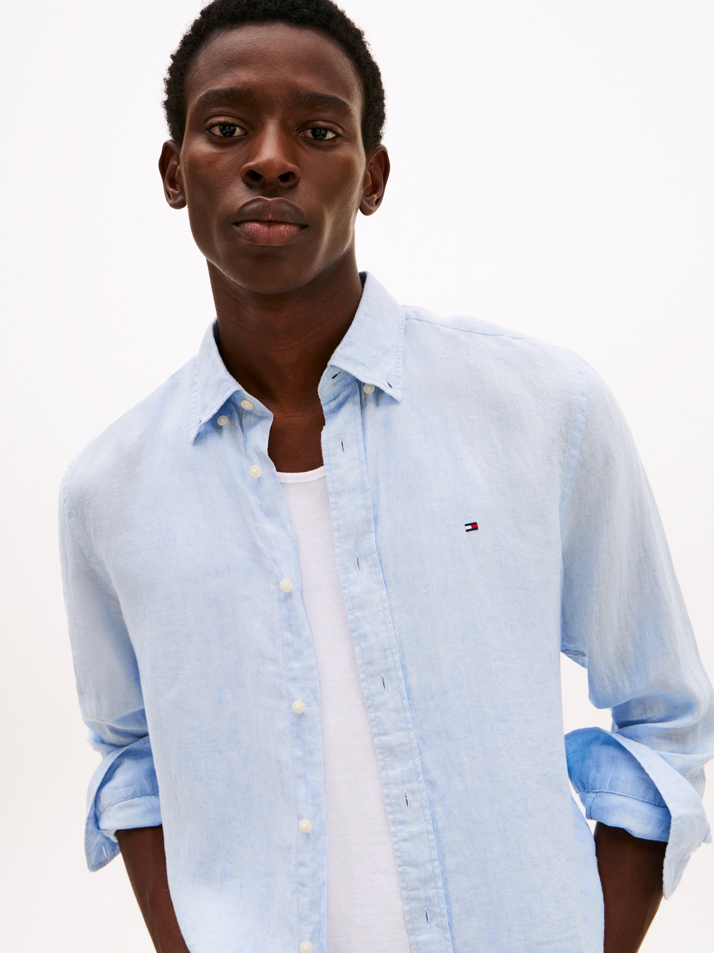 Men's Regular Fit Pure Linen Shirt - Breezy Blue Breathable Casual Style