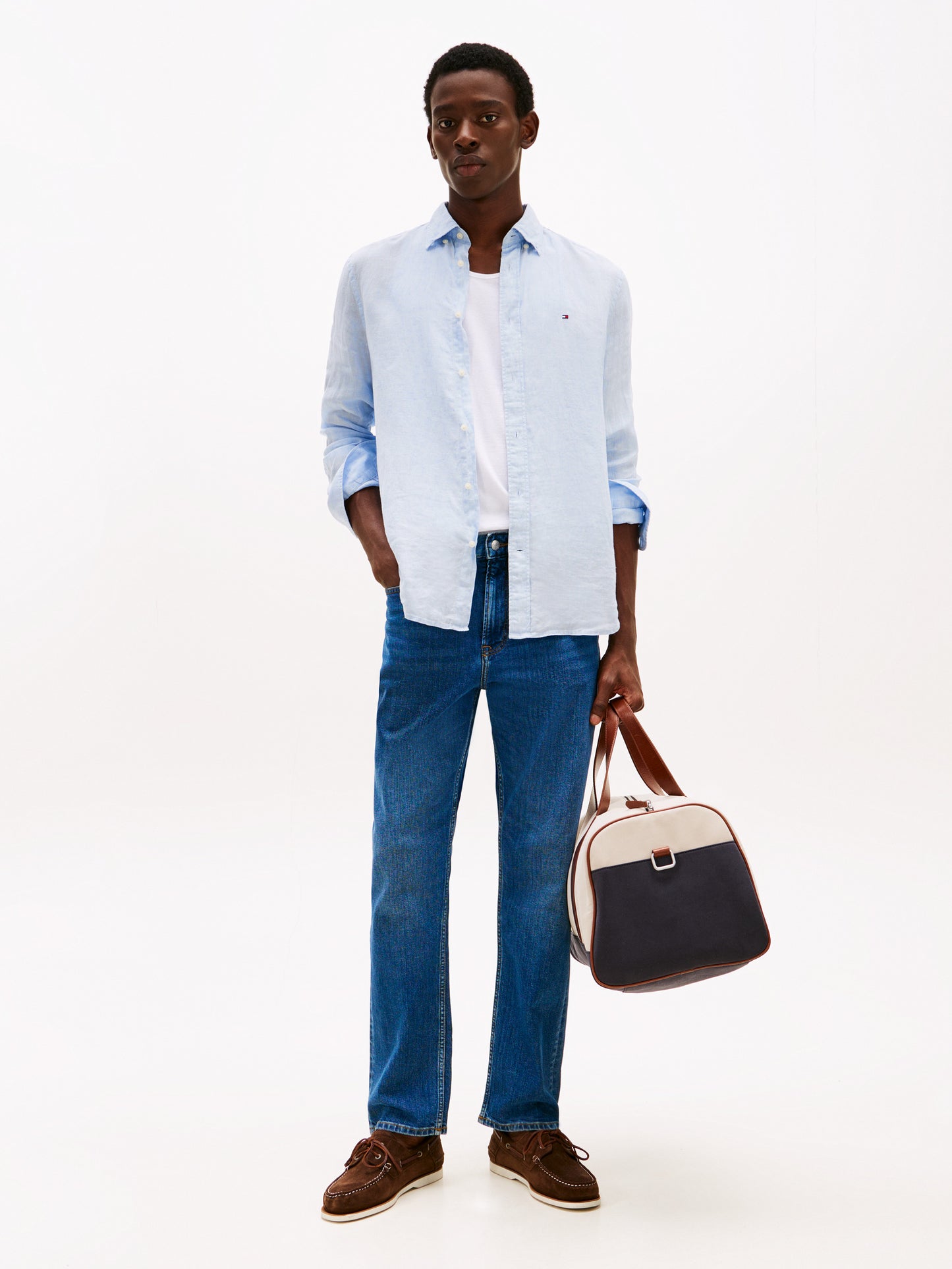 Men's Regular Fit Pure Linen Shirt - Breezy Blue Breathable Casual Style