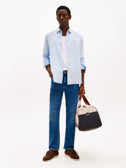 Men's Regular Fit Pure Linen Shirt - Breezy Blue Breathable Casual Style