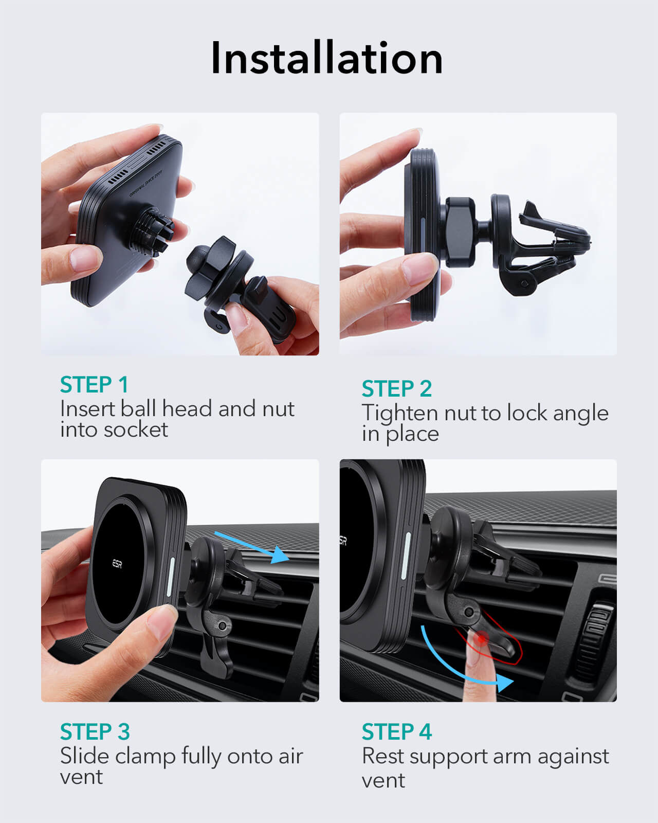 ESR HaloLock Magnetic Wireless Car Charger Mount Black