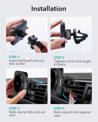 ESR HaloLock Magnetic Wireless Car Charger Mount Black