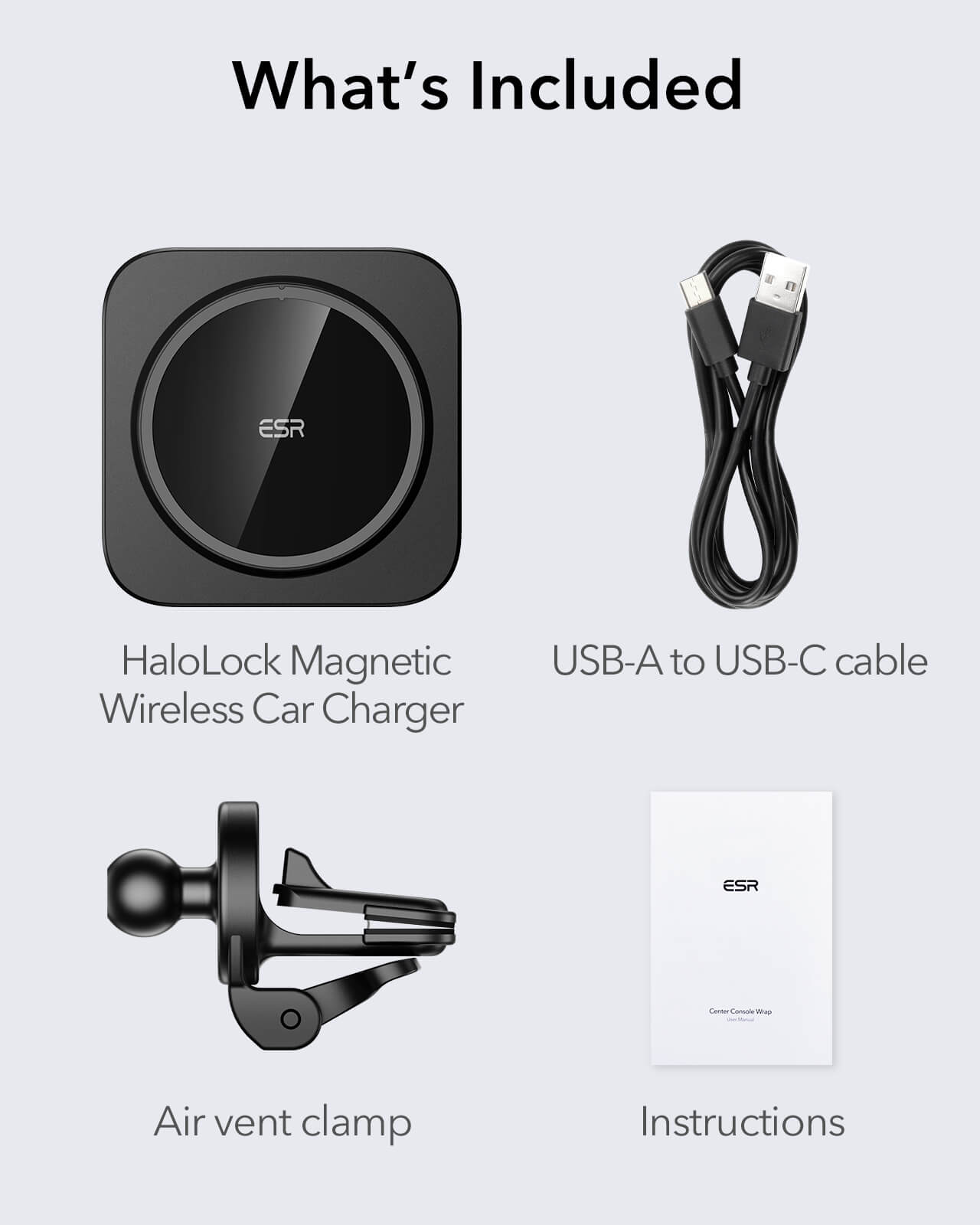 ESR HaloLock Magnetic Wireless Car Charger Mount Black