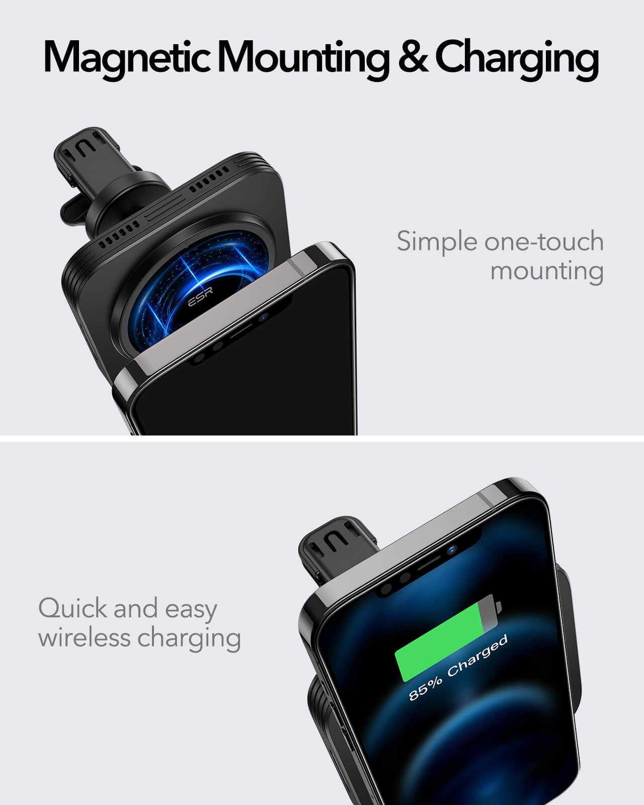 ESR HaloLock Magnetic Wireless Car Charger Mount Black