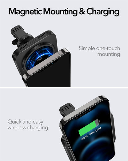 ESR HaloLock Magnetic Wireless Car Charger Mount Black