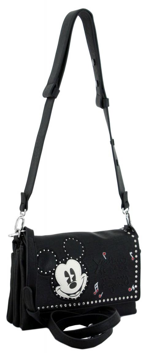 Stylish Desigual Black Printed Zipper Bag with Mickey Mouse Chain Accent