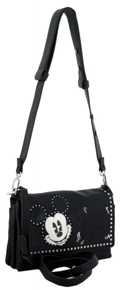Stylish Desigual Black Printed Zipper Bag with Mickey Mouse Chain Accent
