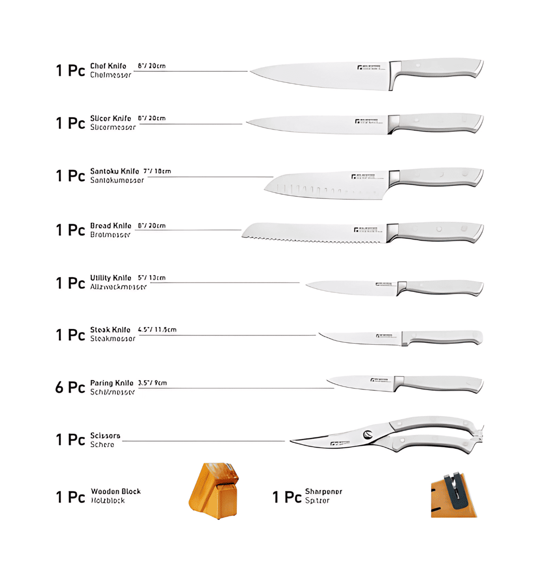 Premium Muller Koch 15-Piece German Stainless Steel Knife Set