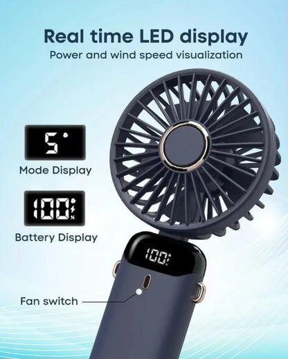 N15 3015 USB Portable Handheld Foldable Digital Display Neck Fan