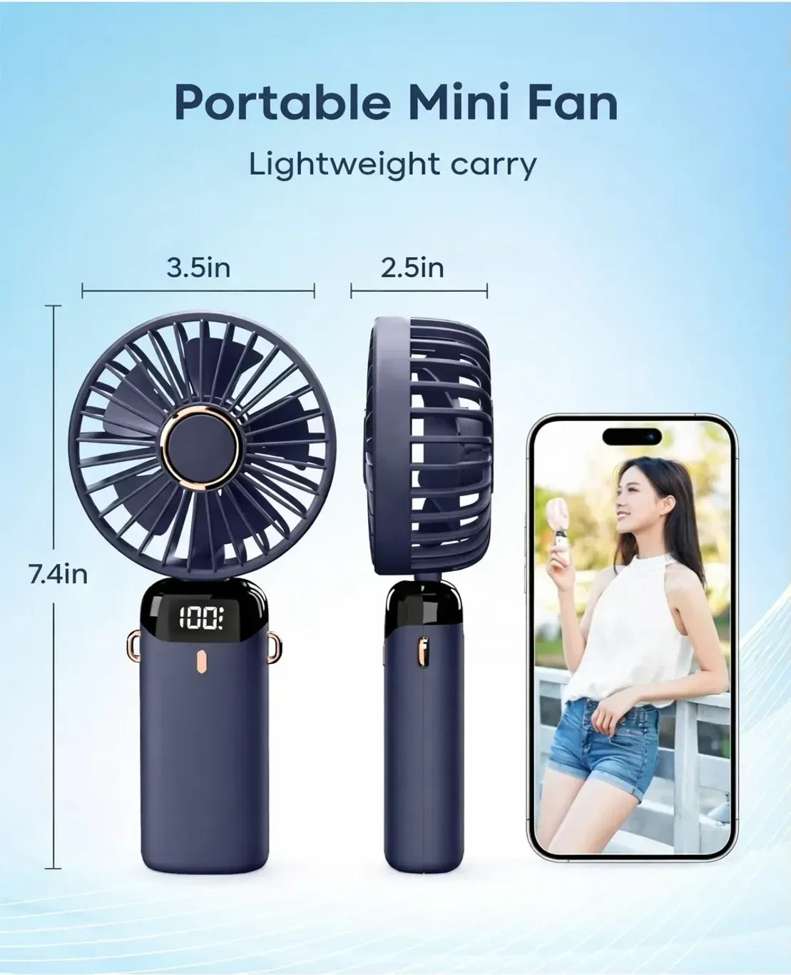 N15 3015 USB Portable Handheld Foldable Digital Display Neck Fan