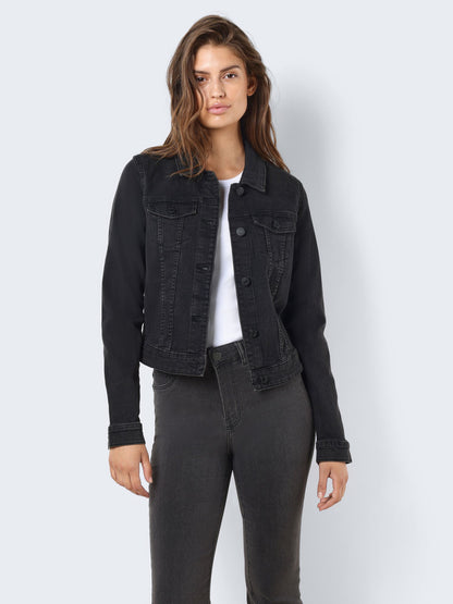 NOISY MAY Women's Black Fitted Denim Jacket - Classic Everyday Style
