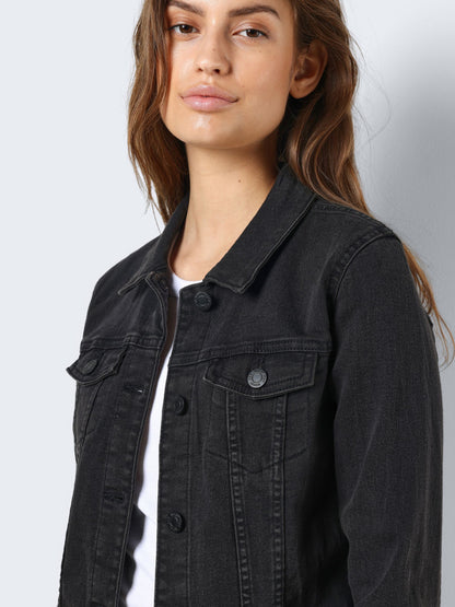 NOISY MAY Women's Black Fitted Denim Jacket - Classic Everyday Style