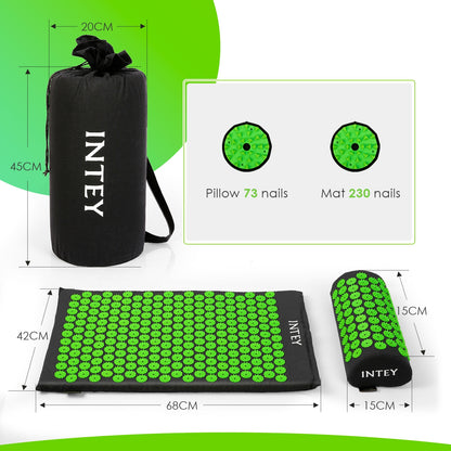 INTEY NY-CT34 Acupressure Mat and Pillow Set for Neck Back Pain Relief