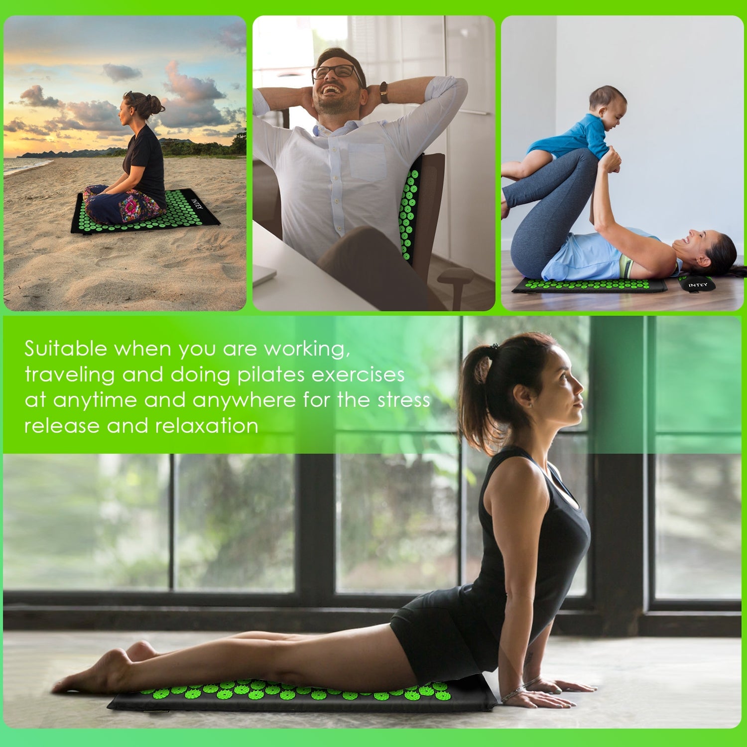 INTEY NY-CT34 Acupressure Mat and Pillow Set for Neck Back Pain Relief