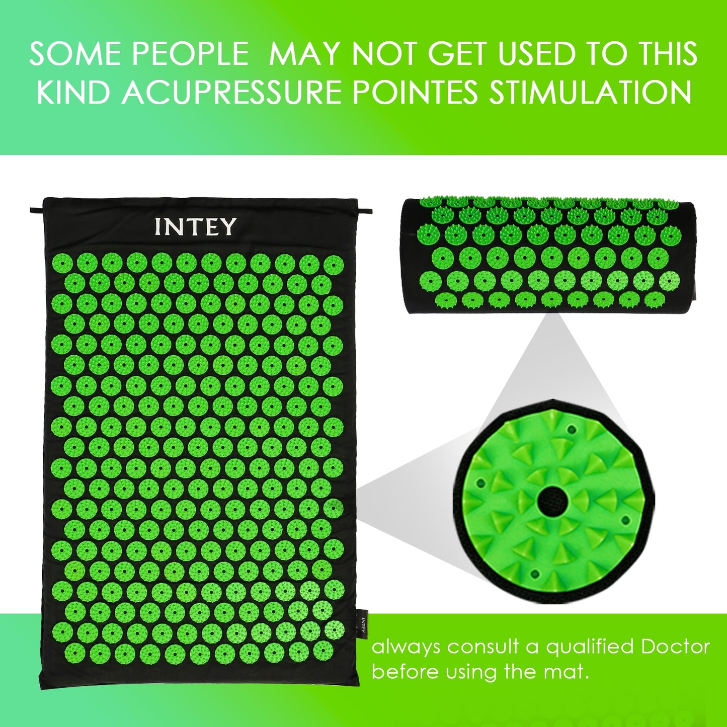 INTEY NY-CT34 Acupressure Mat and Pillow Set for Neck Back Pain Relief