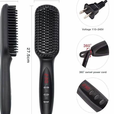 3-in-1 LCD Straightening Brush for Long & Short Hair, 450°F
