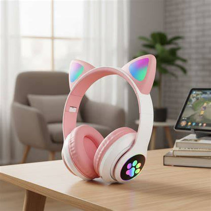 Headphones Cat Ear Wireless LED Light Up Bluetooth Headset
