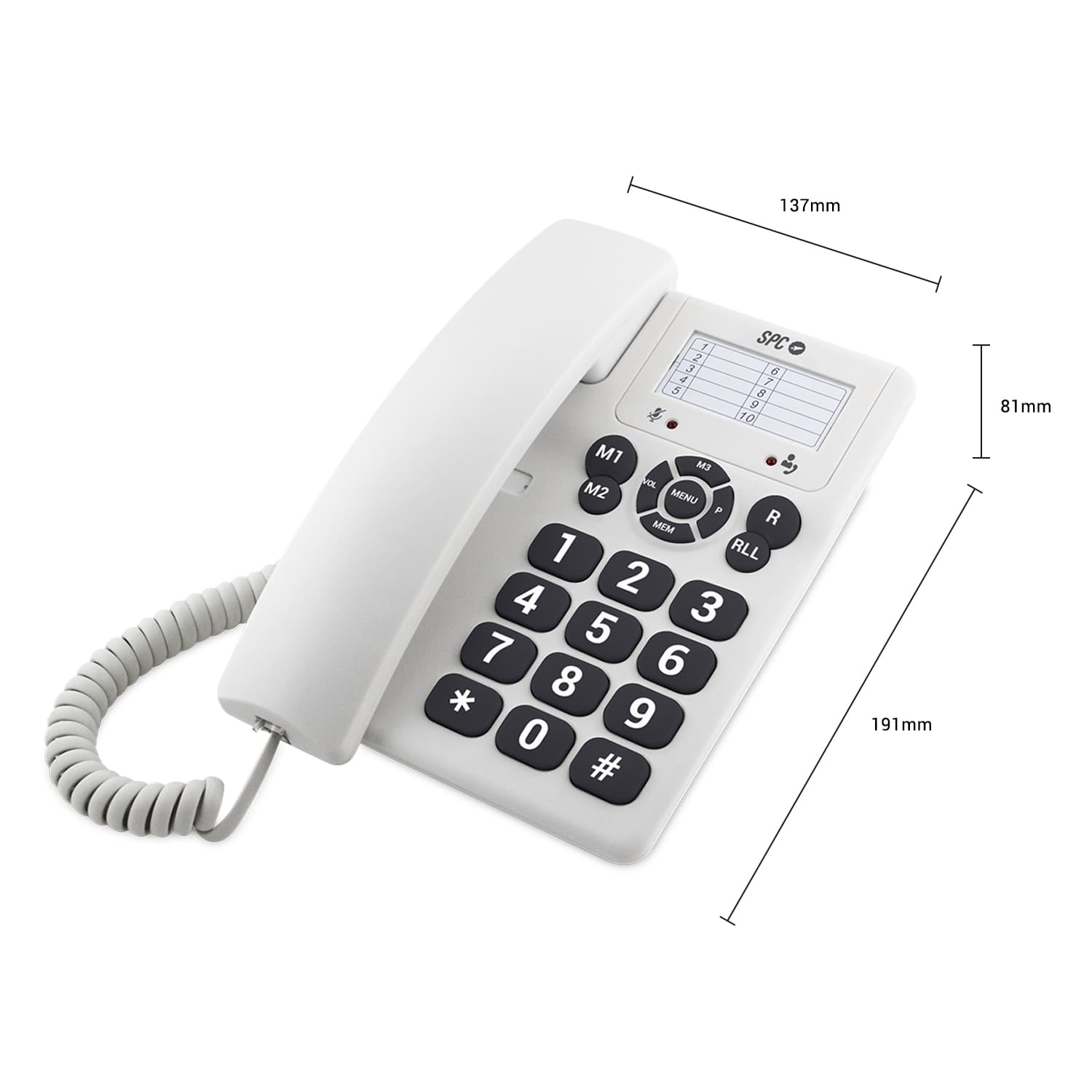 SPC ORIGINAL Fixed Telephone with Extra-Large Keys 84dB Ringer 3 Direct Memories White Black