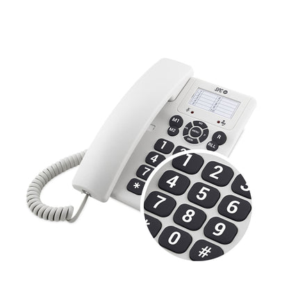 SPC ORIGINAL Fixed Telephone with Extra-Large Keys 84dB Ringer 3 Direct Memories White Black