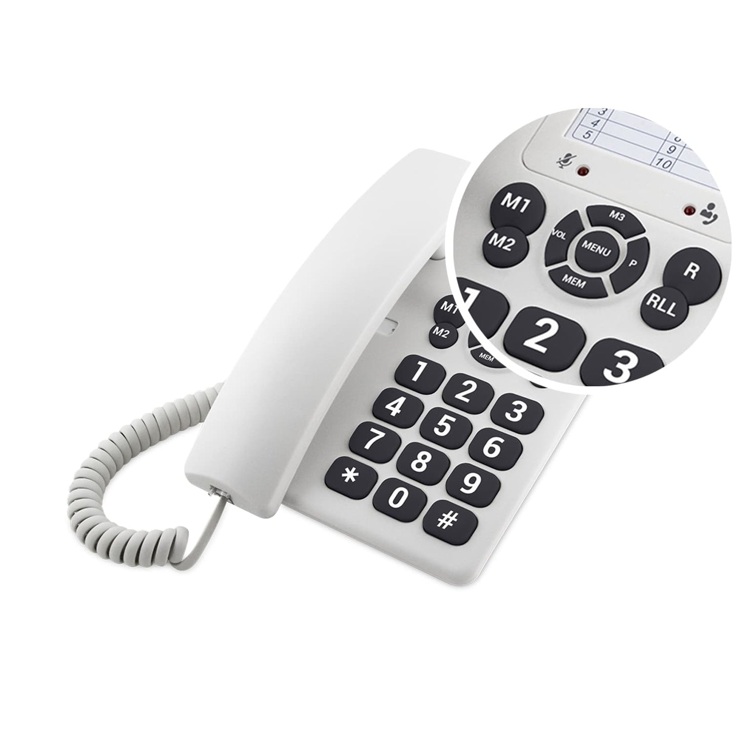SPC ORIGINAL Fixed Telephone with Extra-Large Keys 84dB Ringer 3 Direct Memories White Black
