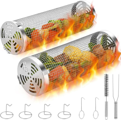 Rolling BBQ Grill Basket 2-Pack