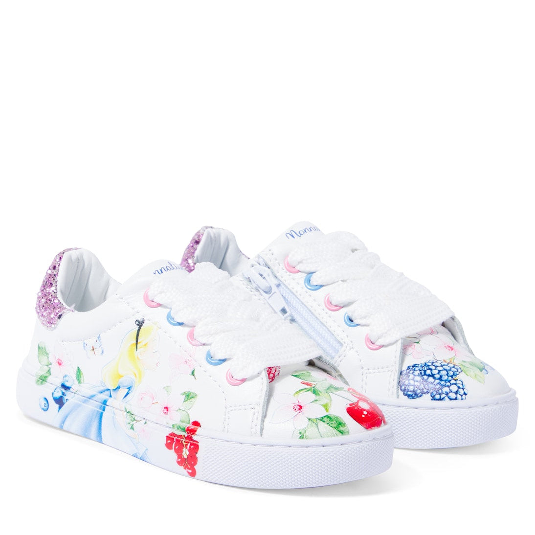 Monnalisa Disney Kids' White Leather Printed Casual Fashion Sneakers