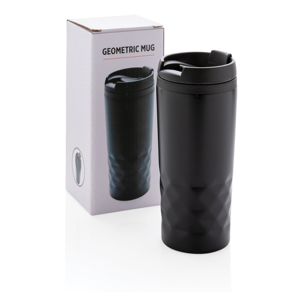 Sleek Black Geometric Stainless Steel Travel Tumbler Mug 10oz Capacity