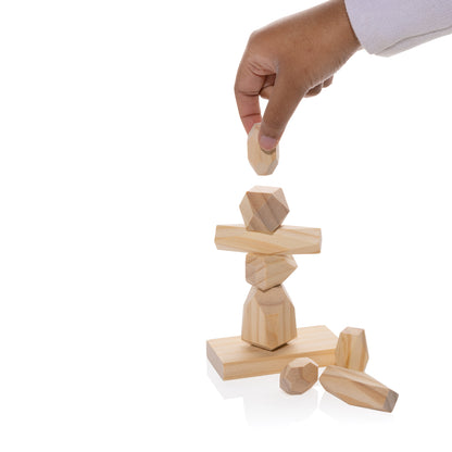 Crios Wooden Balancing Rocks: Natural Brown Stackable Play Set with Pouch