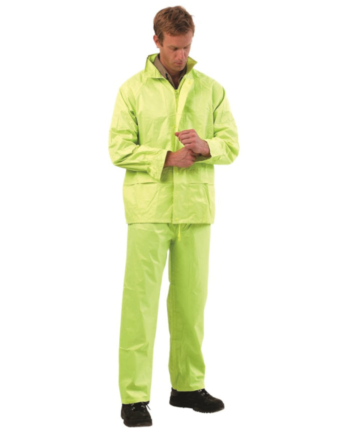 ProChoice Hi-Vis Rainsuit: Durable PVC/Polyester, Elastic Cuffs, Hood, Pockets for Work