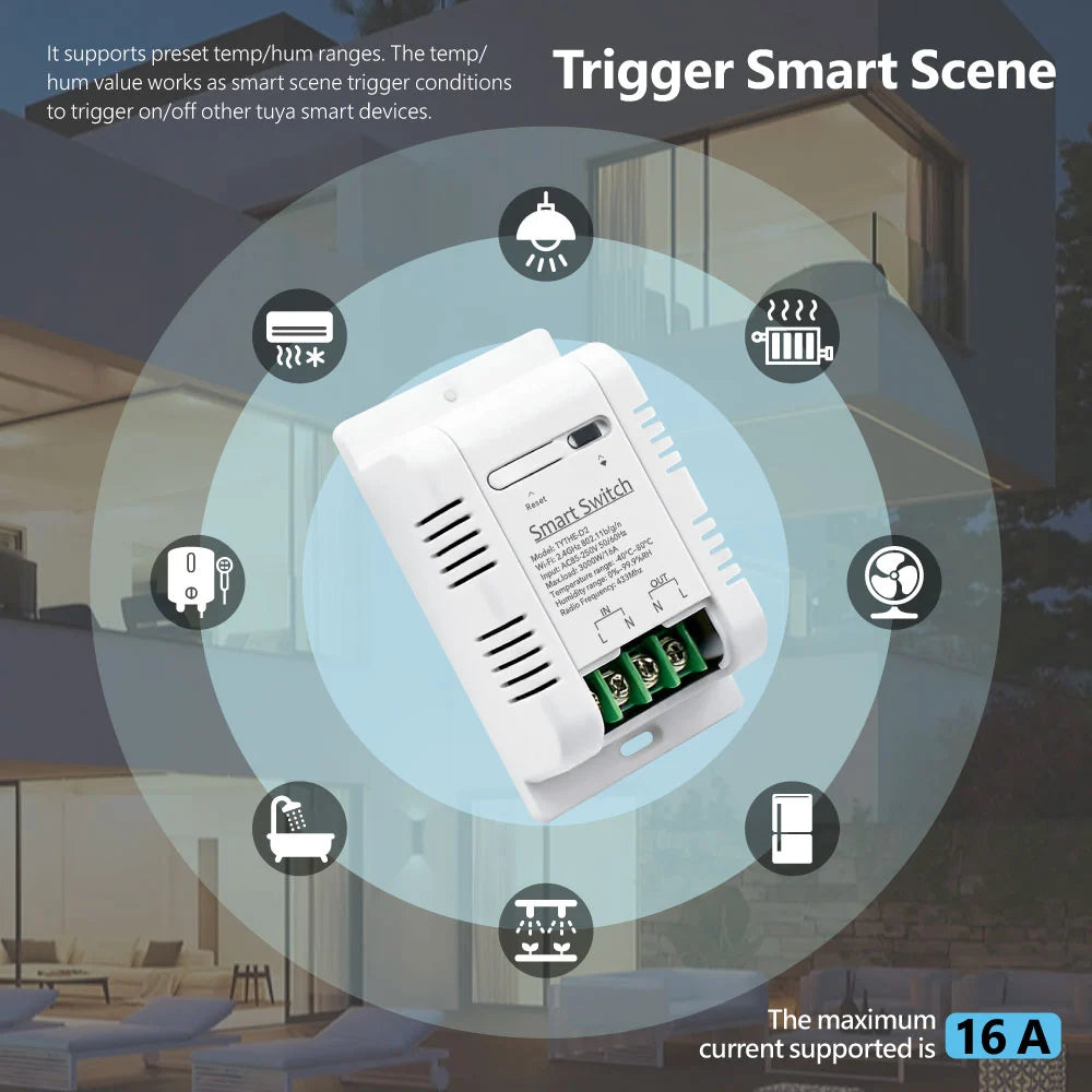 Tuya Smart WiFi Temp & Humidity Switch 16A 3000W