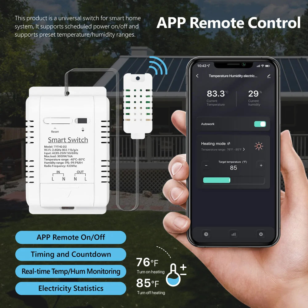 Tuya Smart WiFi Temp & Humidity Switch 16A 3000W