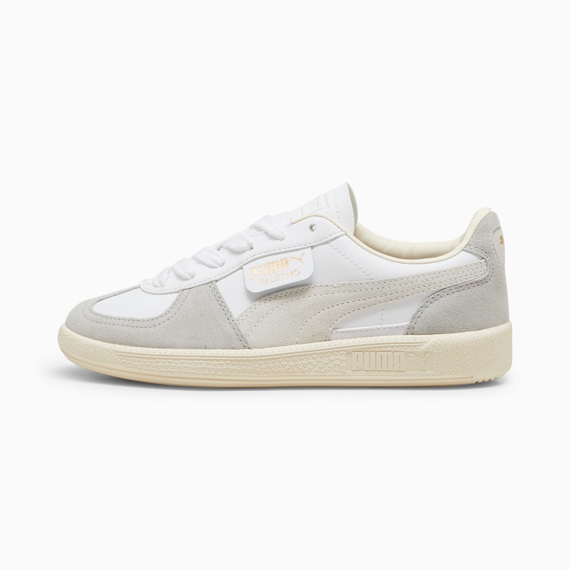 PUMA Palermo Youth Sneakers: White-Cool Light Gray-Sugared Almond Classic Terrace Style