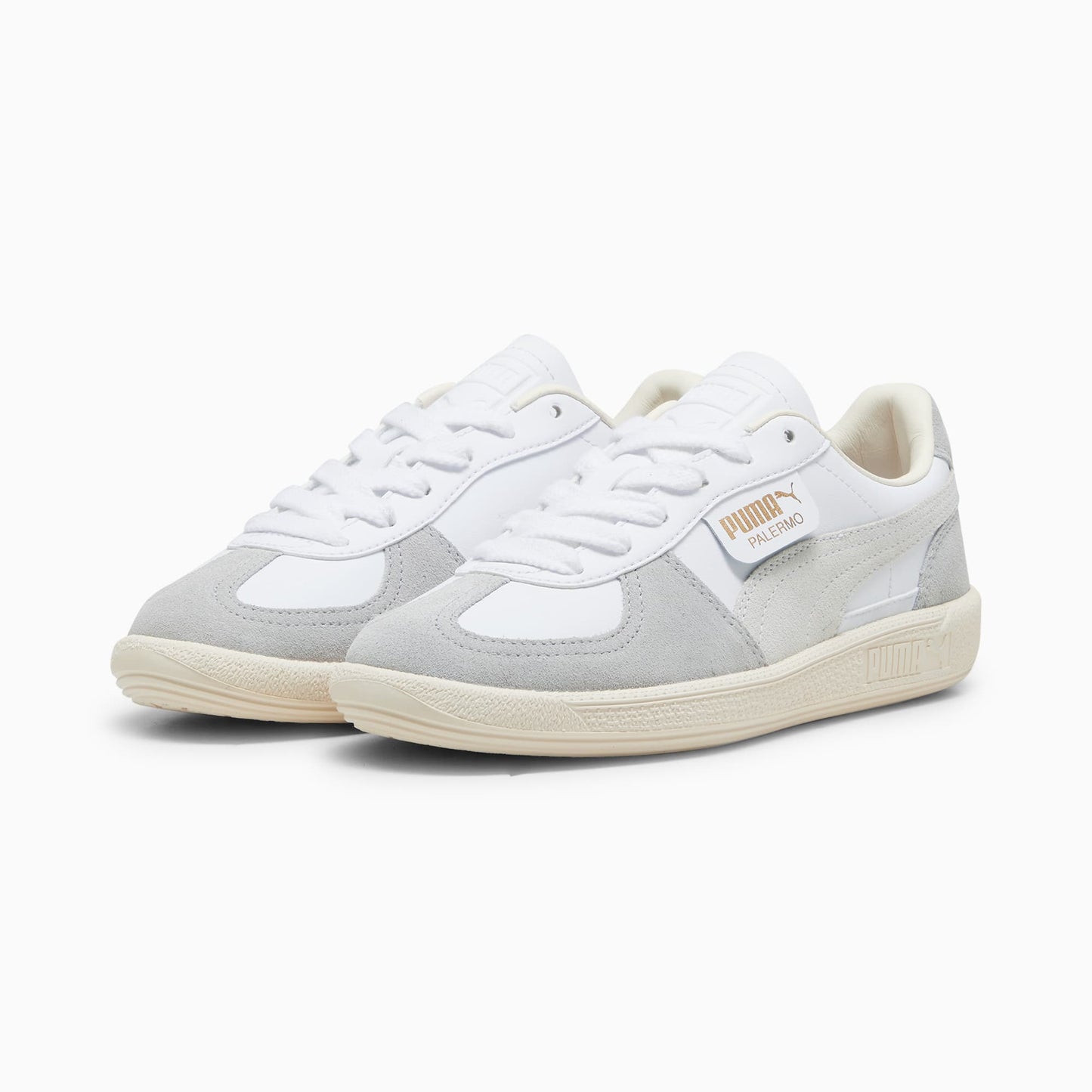 PUMA Palermo Youth Sneakers: White-Cool Light Gray-Sugared Almond Classic Terrace Style
