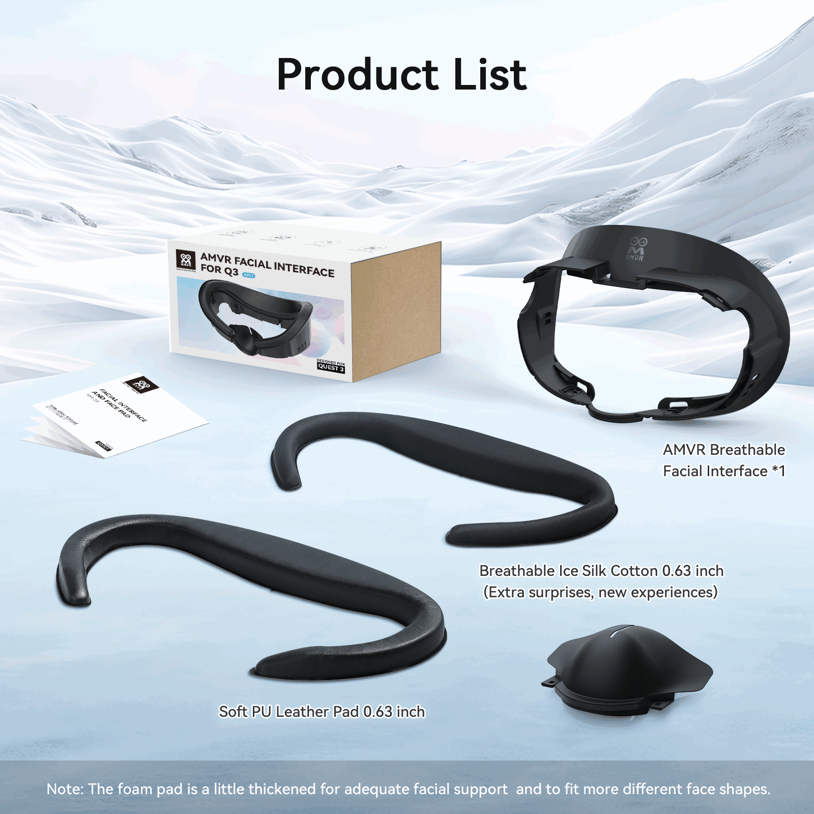 AMVR Q3FC1 Facial Interface for Meta Quest 3 with Depth Adjustment and Ventilation