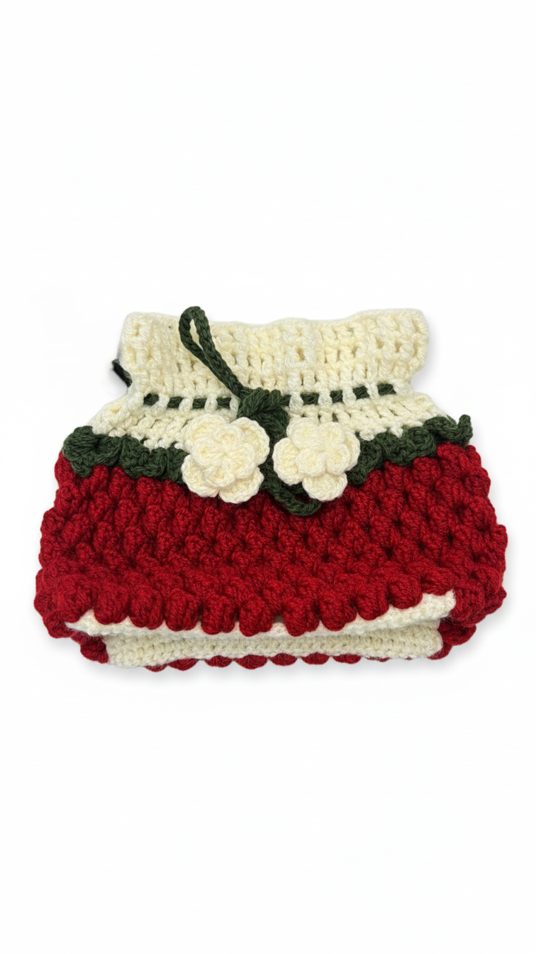 Handmade Crochet Burgundy Tissue Box with Floral Detail