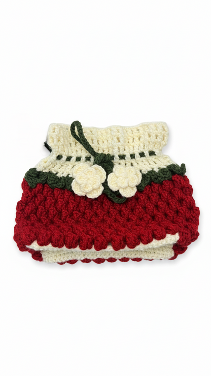 Handmade Crochet Burgundy Tissue Box with Floral Detail