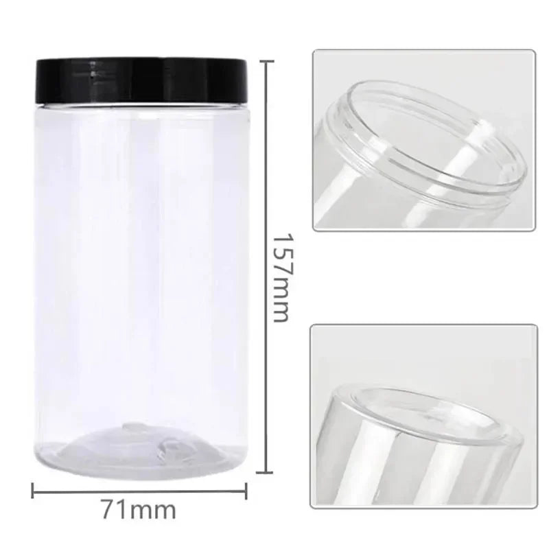 5pcs Empty Storage Jar with Lid 500ml Clear Plastic Bottle Candy Snack Jars Food Sealed Container Cosmetics Cream Sample Pot