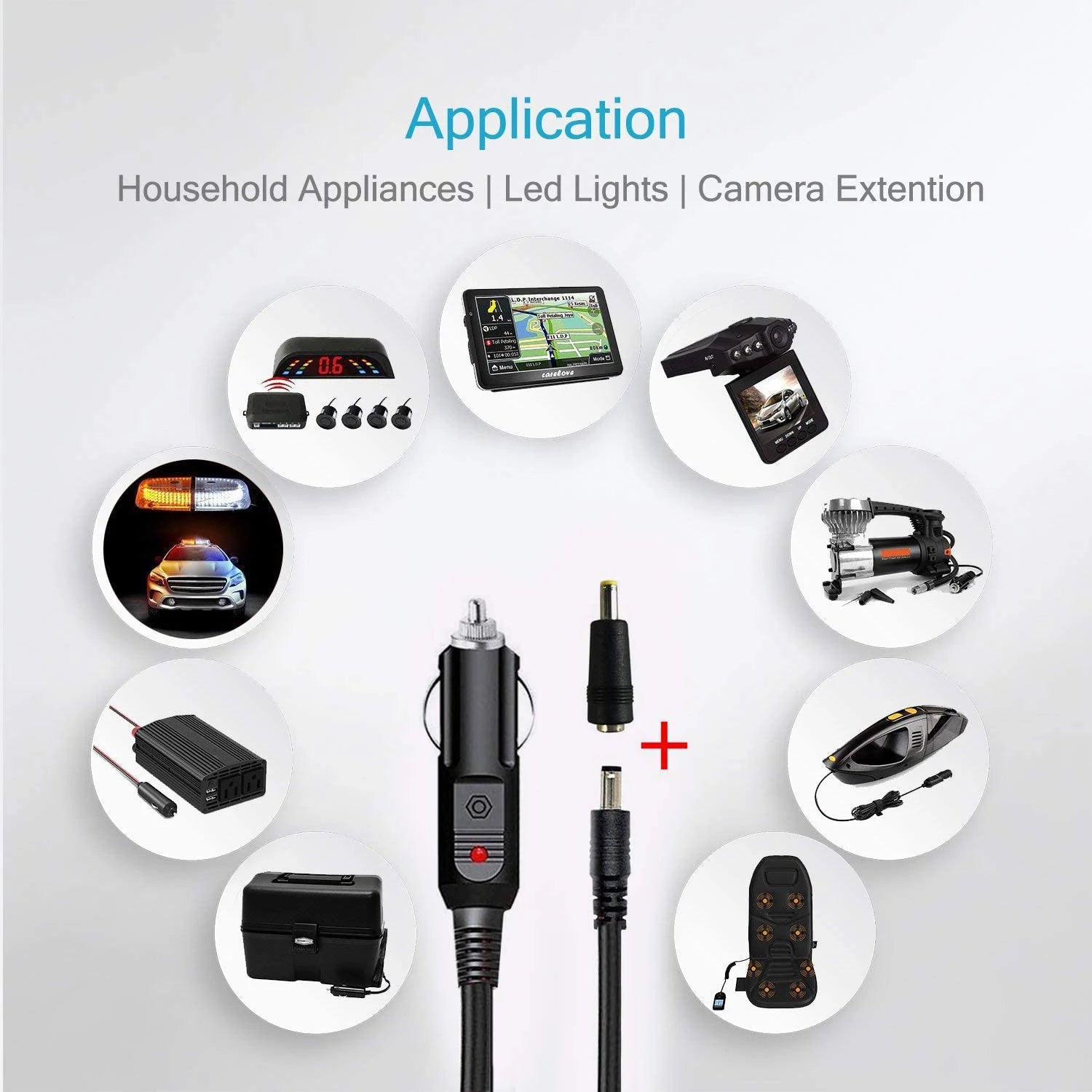 12V Car Charger Adapter with LED Indicator and Multiple Connectors