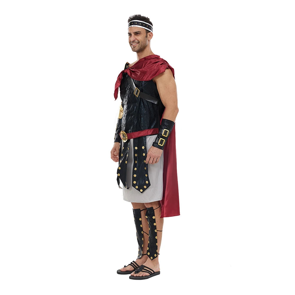 Men's Roman Gladiator Costume with Tunic, Cape, and Armor