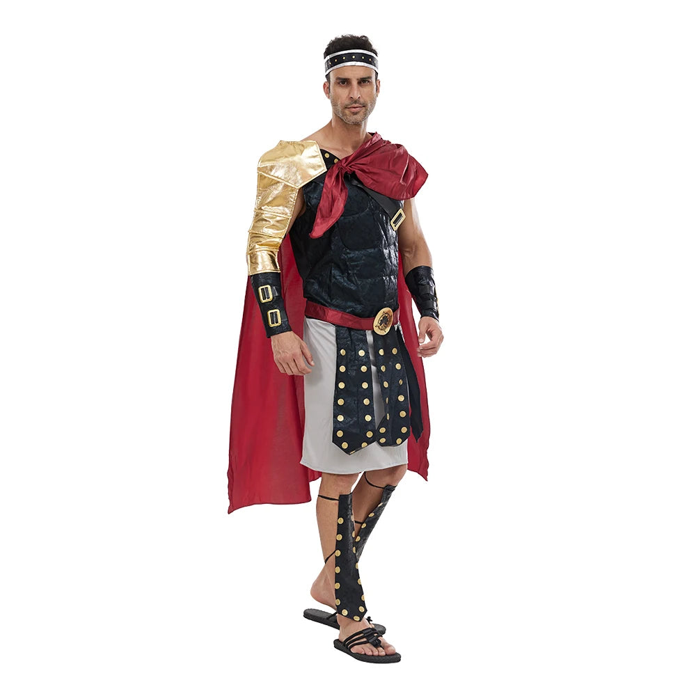 Men's Roman Gladiator Costume with Tunic, Cape, and Armor