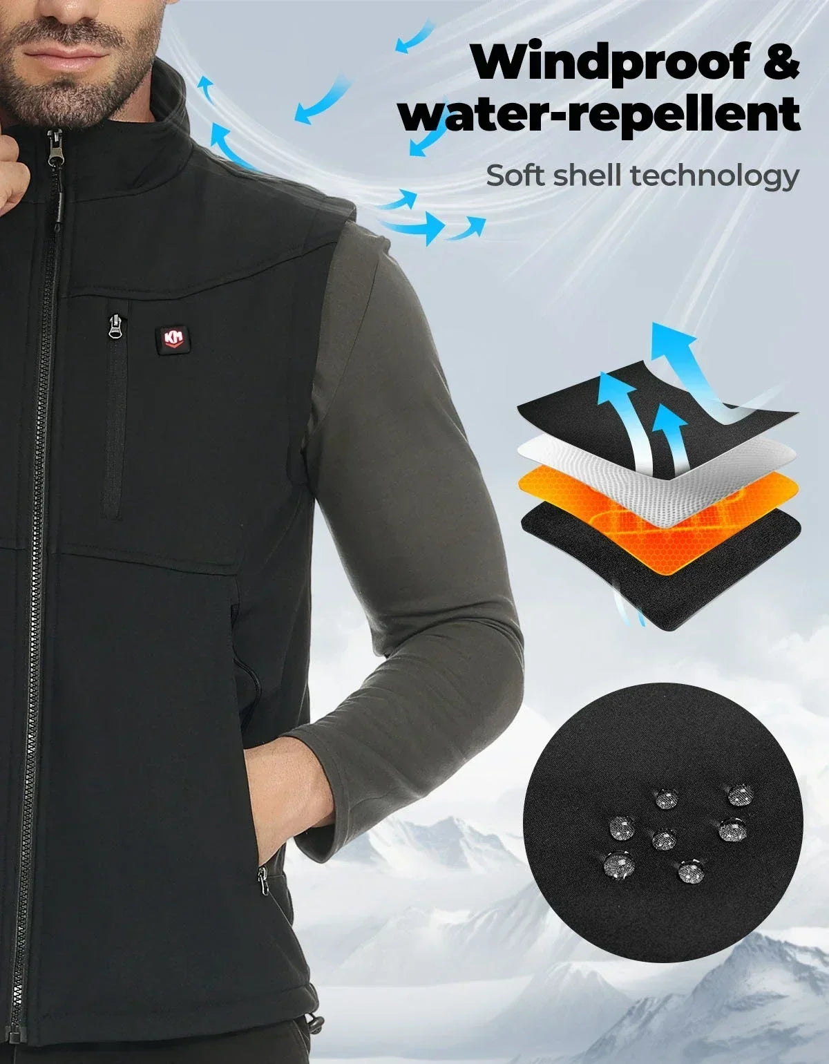 KEMiMOTO Heated Vest with 10000mAh Battery, 6-Zone Warmth